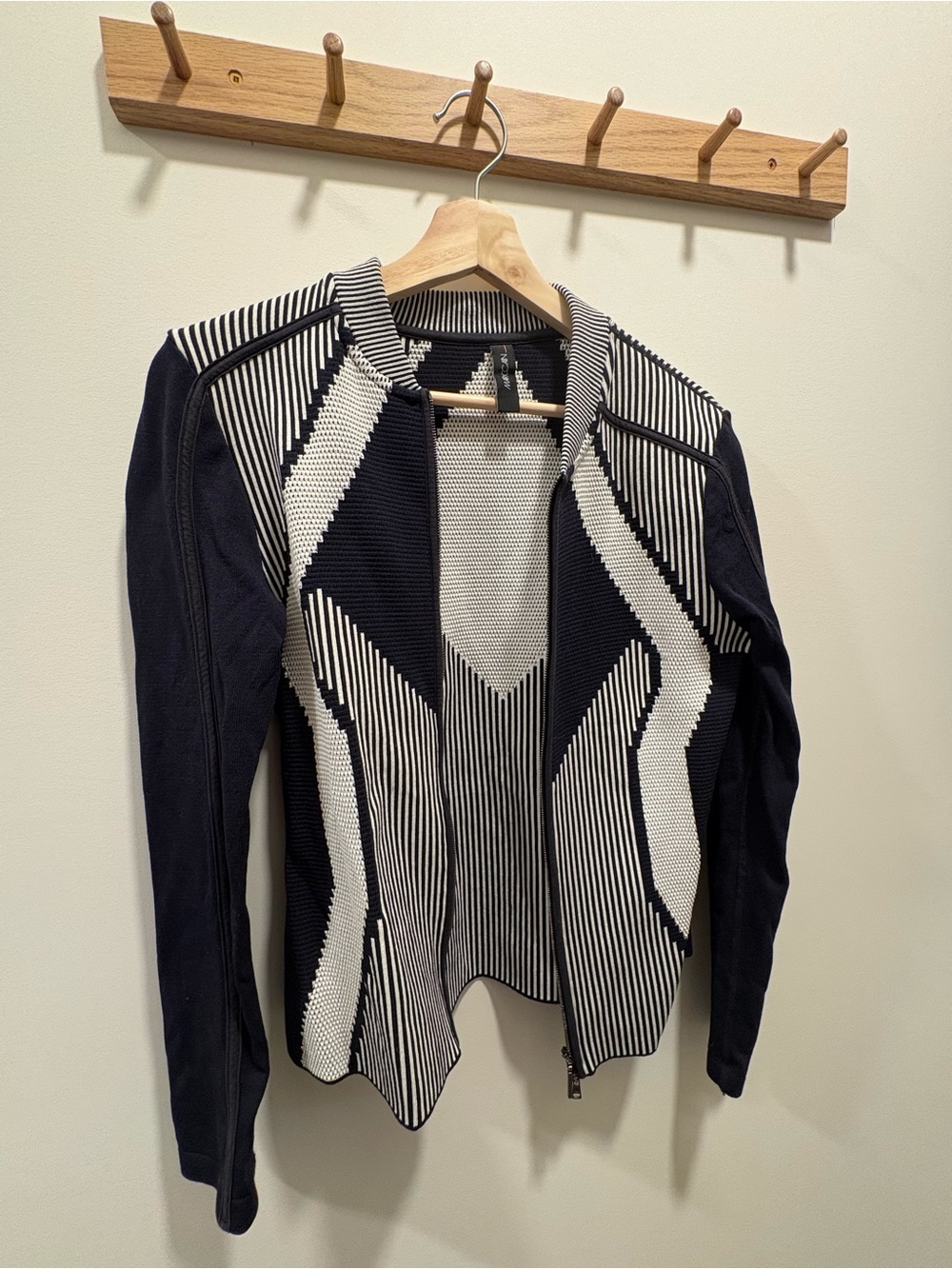 Marc Cain Black and White Geometric Knit Blazer